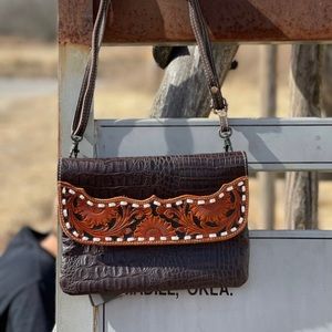 Myra brown hand tooled leather bag